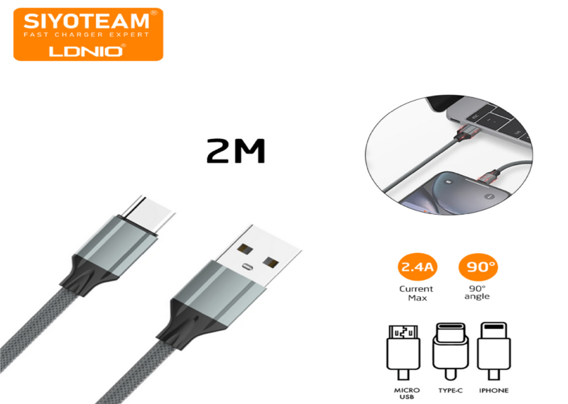 Câble 2M USB Durable SIYOTEAM LDNIO